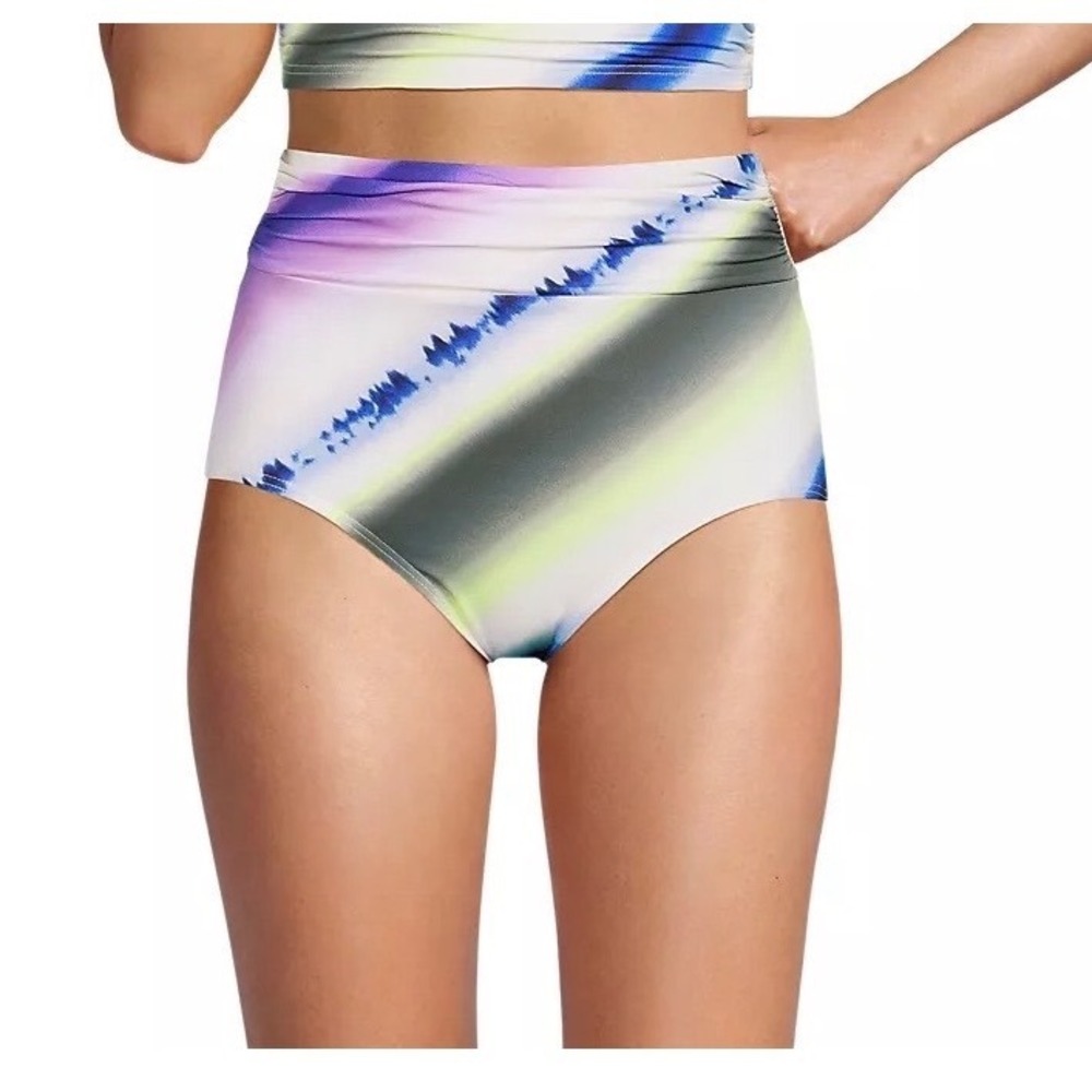 Lands End Womens High Waist Bikini Bottom Tie Dye Multi Color Size 14 NEW